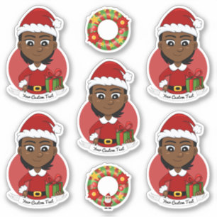 Afroamerikanisches Weihnachtsmädchen mit kurzen Ha Aufkleber