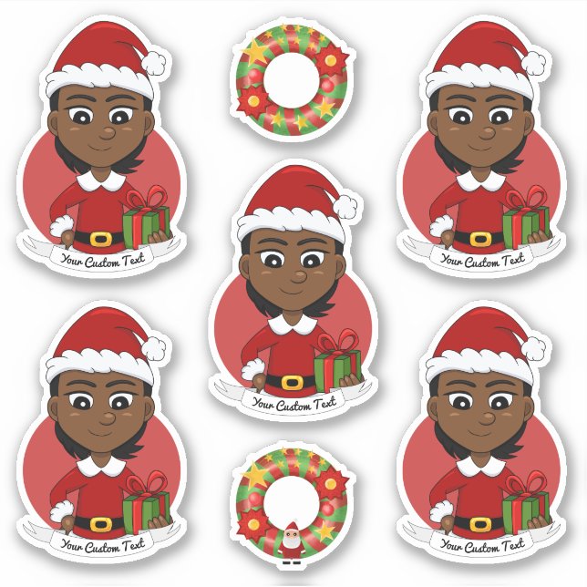 Afroamerikanisches Weihnachtsmädchen mit kurzen Ha Aufkleber (Vorderseite)
