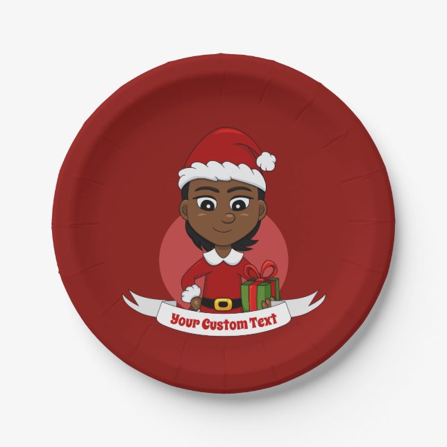 Afroamerikanisches Weihnachtsmädchen mit kurzen Ha Pappteller (Vorderseite)