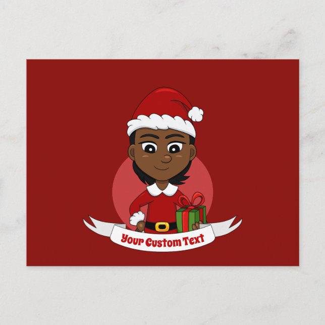 Afroamerikanisches Weihnachtsmädchen mit kurzen Ha Postkarte (Vorderseite)