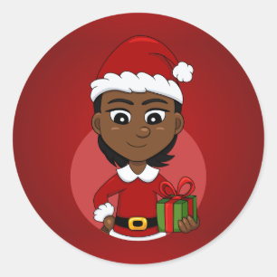Afroamerikanisches Weihnachtsmädchen mit kurzen Ha Runder Aufkleber