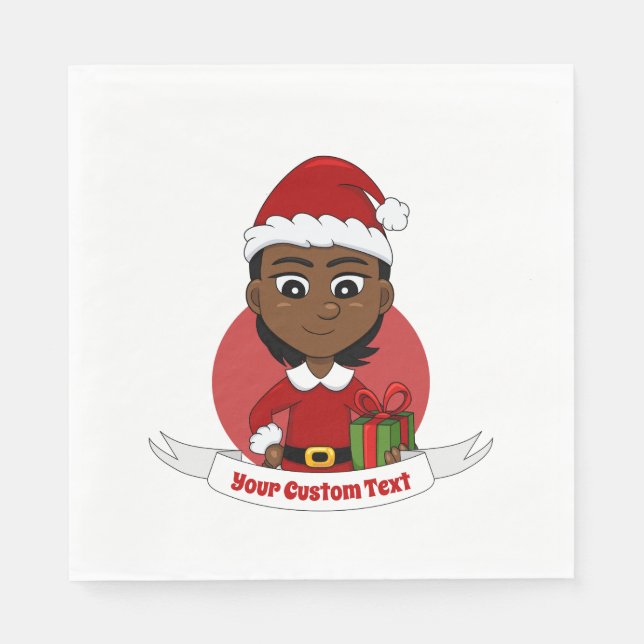 Afroamerikanisches Weihnachtsmädchen mit kurzen Ha Serviette (Vorderseite)