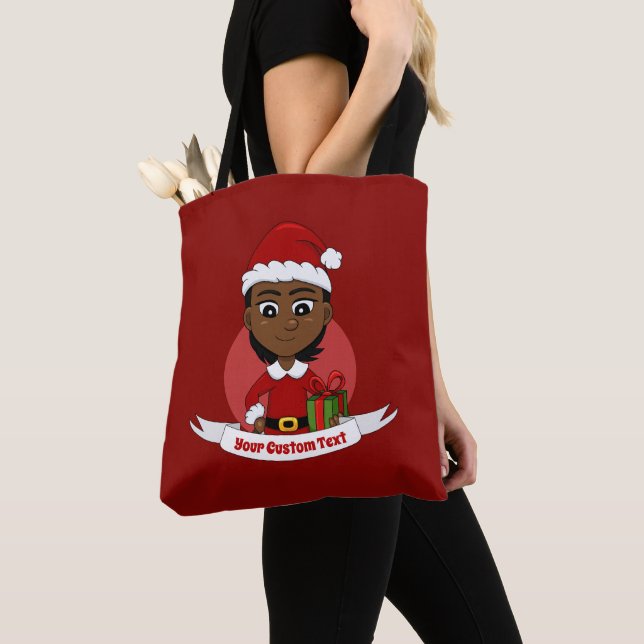 Afroamerikanisches Weihnachtsmädchen mit kurzen Ha Tasche (Von Nahem)