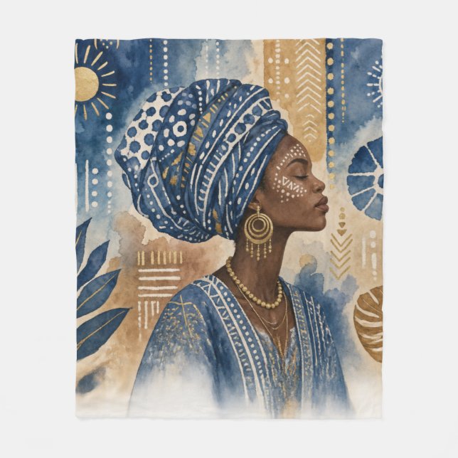 Afrobohemian Adire-Stoffästhetik, Wasserfarbe Fleecedecke (Vorderseite)
