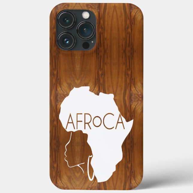 AFRoCA Weibliche Afro plus Afrika Holzkörner-Look Case-Mate iPhone Hülle (Rückseite)
