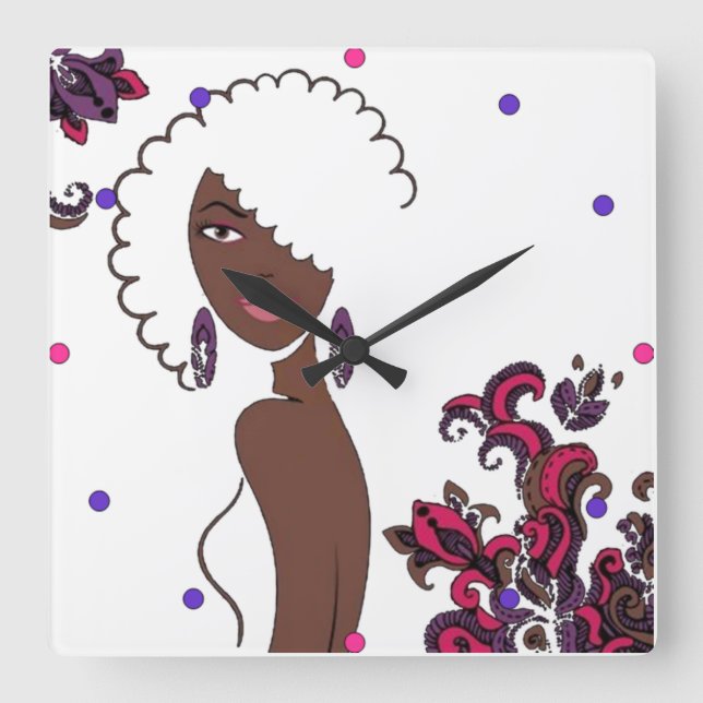 Afrocentric Beauty Wall Clock Quadratische Wanduhr (Vorderseite)