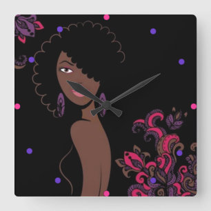 Afrocentric Beauty Wall Clock Quadratische Wanduhr