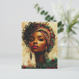 Afrocentric Christmas Queen–Flat Holiday Card Feiertagspostkarte