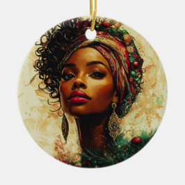 Afrocentric Christmas Queen Keramik Ornament