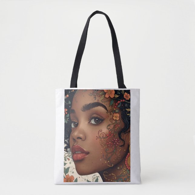 Afrocentric Floral Portrait Tote | Serenity Noire Tasche (Vorderseite)