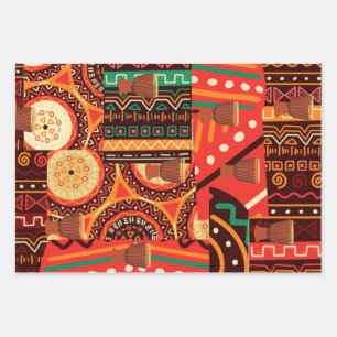 Afrocentric Kente Tribal Pattern Geschenkpapier Set