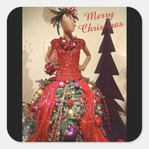 Afrocentric Kleiderform-Mannequin-Weihnachtsbaum Quadratischer Aufkleber