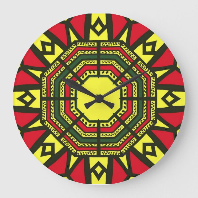 Afrocentric Mandala Große Wanduhr (Vorderseite)