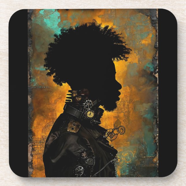 Afrofuturistischer Steampunk Man in Black Getränkeuntersetzer (Vorderseite)