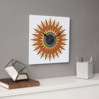 Afrohemian geometrische Sonnenstrahl-Wanduhr Quadratische Wanduhr
