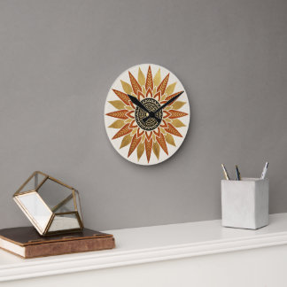 Afrohemian-Sonnenstrahl-Mandala-Kunsthandwerk-Wand Runde Wanduhr