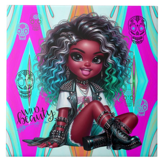 Afropunk Wild Beauty Keramik Tile Fliese (Vorderseite)