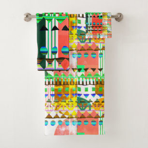 AfroUrban geometrisches Motiv kultureller Duschvor Badhandtuch Set
