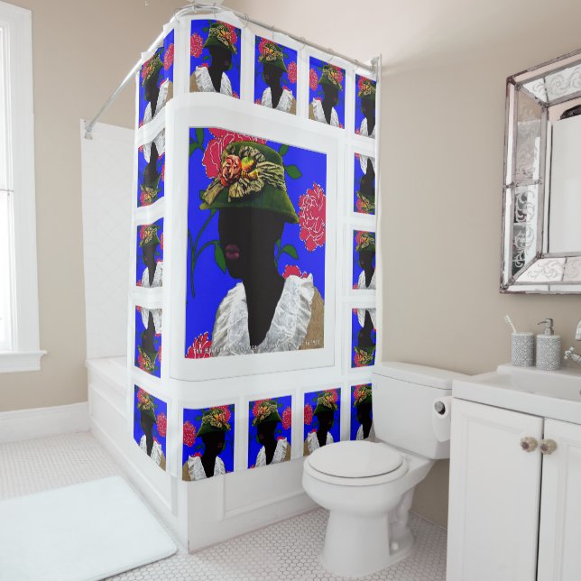 Afrozentric Harlem Renaissance Silhouette Quilt Duschvorhang (Beispiel)