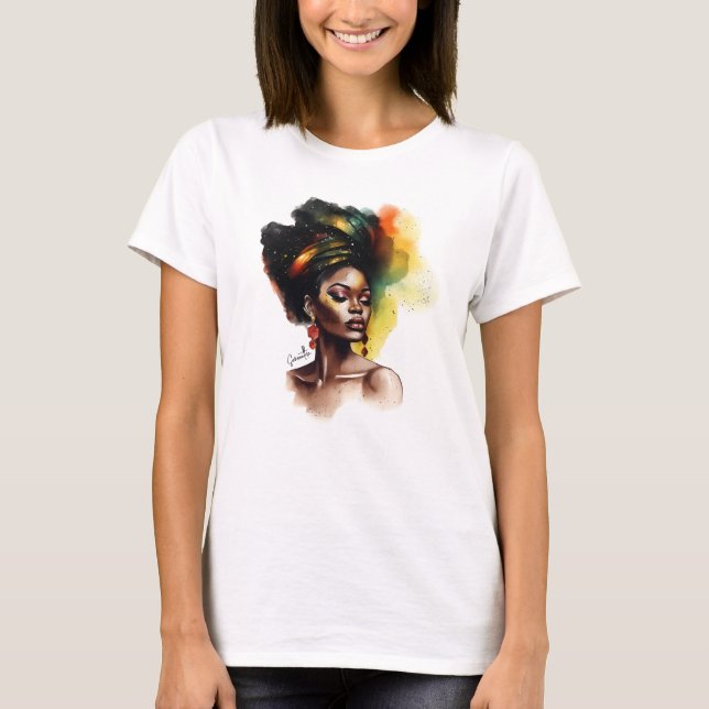 Afrozentrische Frau in lebhaften Farben T-Shirt (Vorderseite)