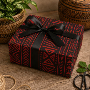 Afrozentrischer Fetter Rot-Schwarzer Stammes-Geome Geschenkpapier