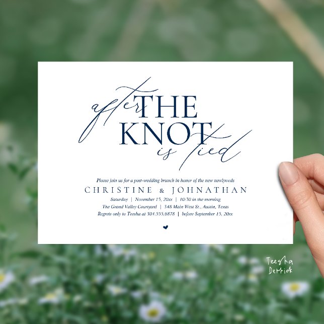 After The Knot Tied, Post Wedding Elopement Brunch Einladung (After The Knot Tied, Post Wedding Elopement Brunch Invitation card contemporary clean navy blue)
