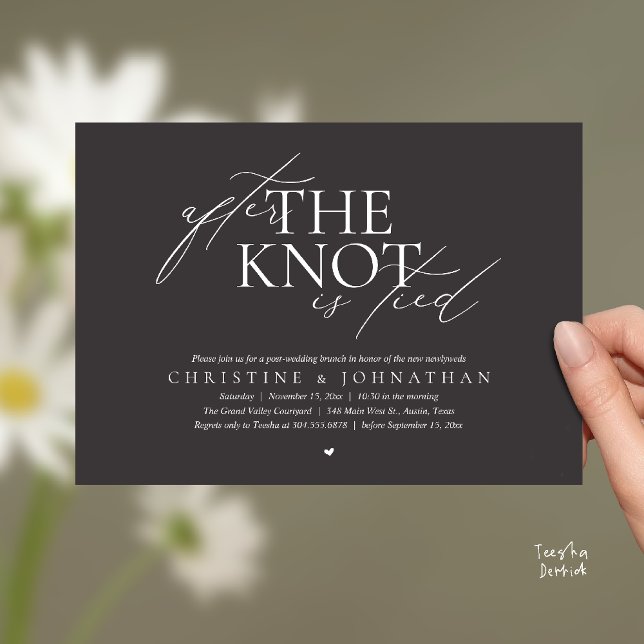 After The Knot Tied, Post Wedding Elopement Brunch Einladung (After The Knot Tied, Post Wedding Elopement Brunch Invitation card contemporary clean charcoal grey)