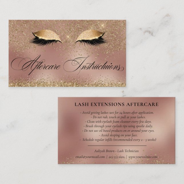 Aftercare-Anleitung Luxus-Gold-Kupfer-Lash-Pflege Visitenkarte (Vorne/Hinten)