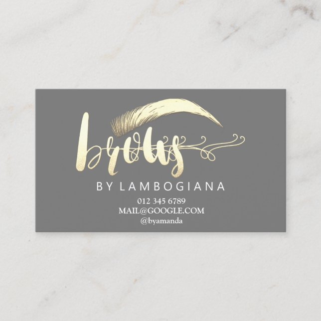 Aftercare Brows Gold Logo Mikroblende Grau Busine Visitenkarte (Vorderseite)