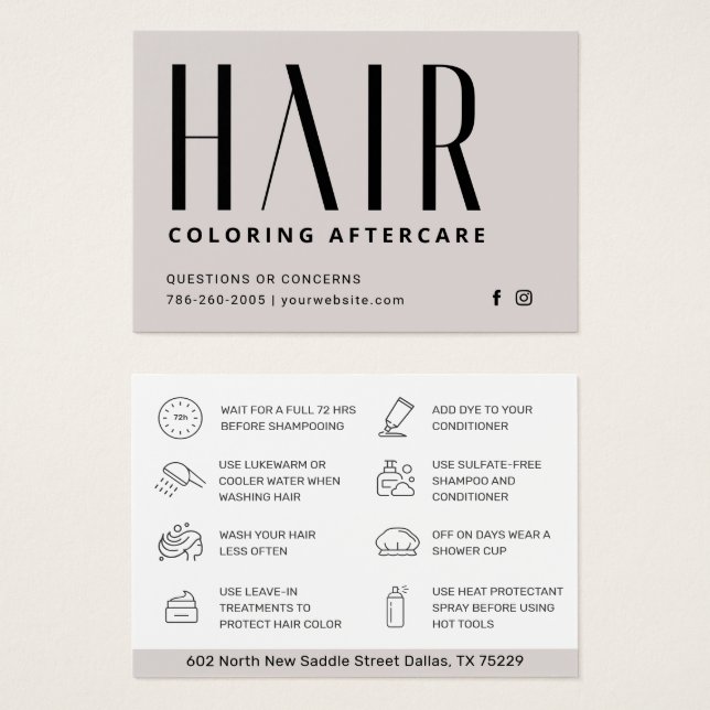 Aftercare Business Card zum Färben von Haaren (Vorne & Hinten)