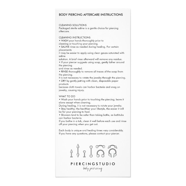 Aftercare Instructions Body Piercing Modern Werbekarte (Vorne)