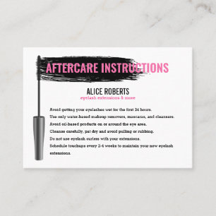 Aftercare Instructions for Eyelash Brow Bar Visitenkarte
