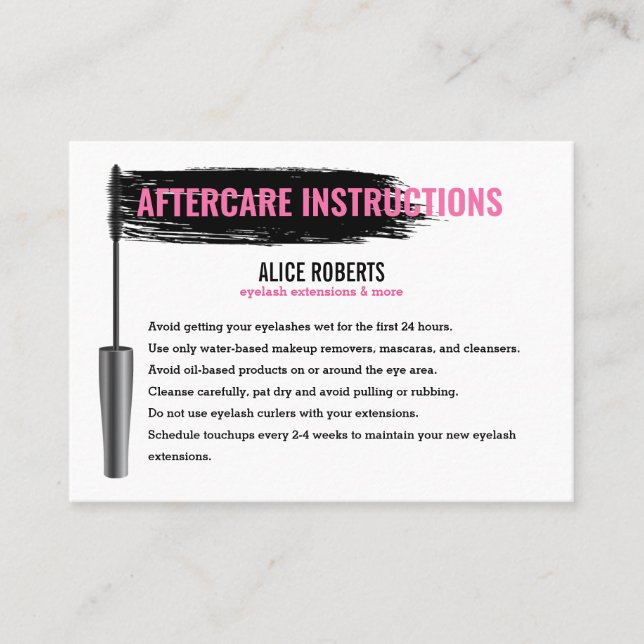 Aftercare Instructions for Eyelash Brow Bar Visitenkarte (Vorderseite)