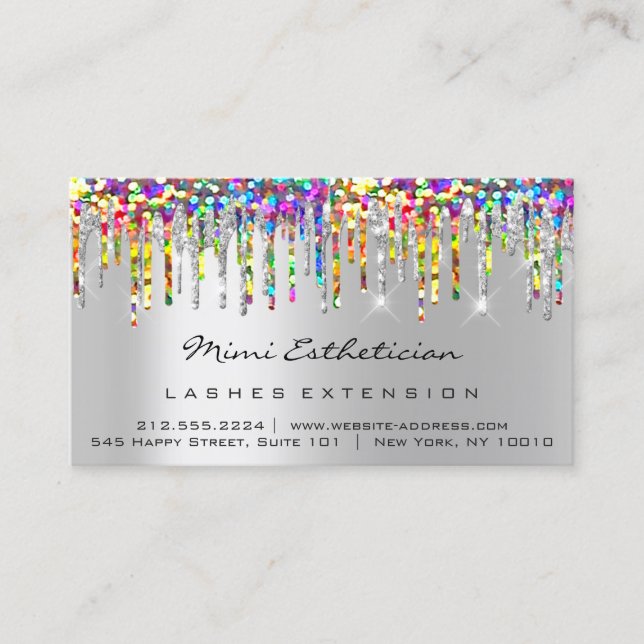 Aftercare Instructions Lash Silver Holograph Tropf Visitenkarte (Vorderseite)