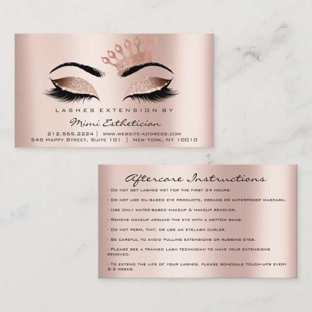 Aftercare Instructions Lashes Rose Crown Visitenkarte (Vorne/Hinten)