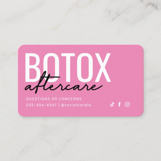 Aftercare-Karte Rosa und Schwarzes Botox Visitenkarte (Vorderseite)