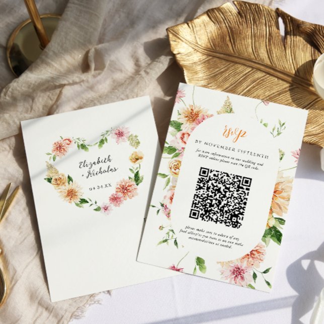 Afterglow Garden Floral Heart QR Code Wedding RSVP Karte (Von Creator hochgeladen)