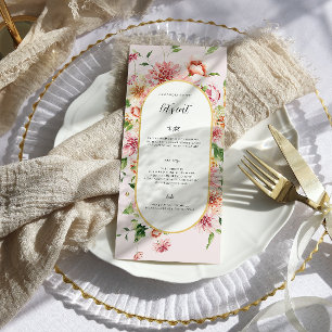 Afterglow Garden Florals Hochzeitsmenü Menükarte