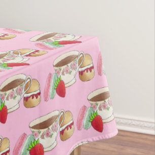 Afternoon Tea Party Macarons Teacup Scone Berry Tischdecke