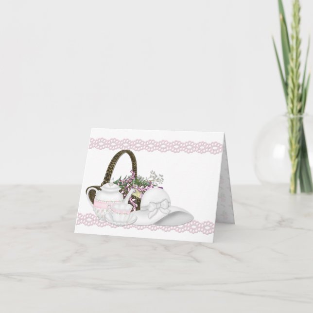 Afternoon Tea Pink Note Card Karte (Vorderseite)