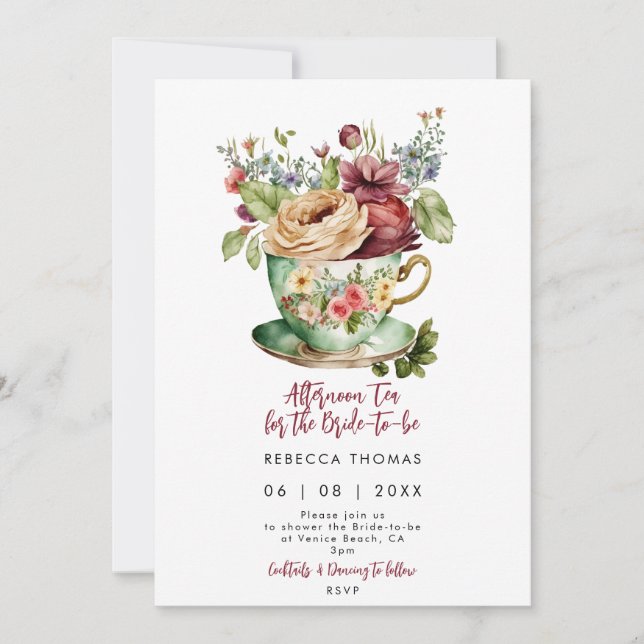 afternoon tea rose nuptiale invitation (Devant)