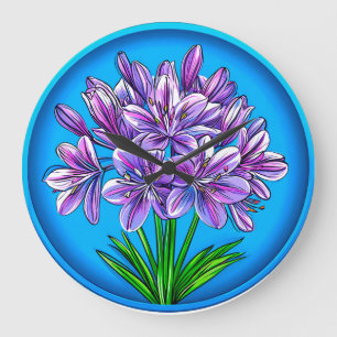 Agapanthus-Blume Elegante Blaue Botanische Blüte Große Wanduhr