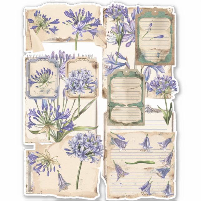 Agapanthus Blume Fussy Cut Ephemera 2 Aufkleber (Vorderseite)