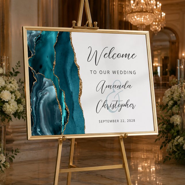 Agat Türkis Gold Schrift Hochzeits Willkommen Poster (Von Creator hochgeladen)