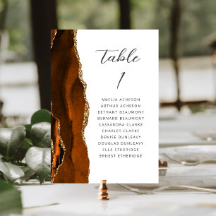 Agat verbranntes Orange Gold Schrift Hochzeit Tischnummer