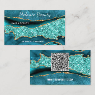Agate Aqua Blue Turquoise QR Code Carte de visite