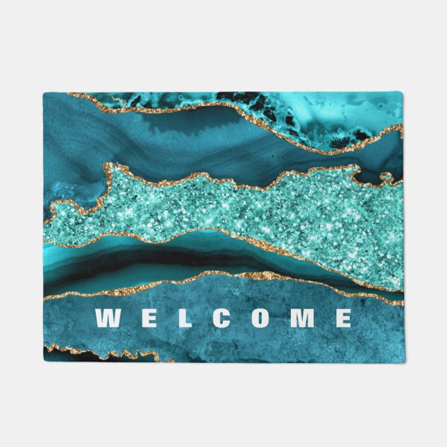 Agate Aquamarin Blue Gold Aqua Türkis Doormat Fußmatte (Vorderseite)