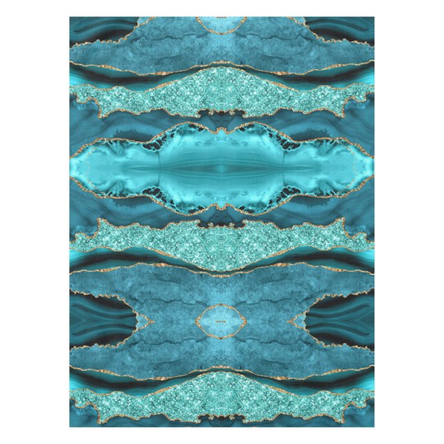 Agate Aquamarin Blue Gold Aqua Türkis Tableclout Tischdecke (Vorderseite)