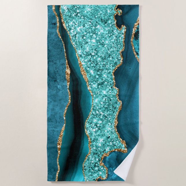Agate Aquamarin Blue Gold Aqua Türkisches Badetuch (Vorderseite)