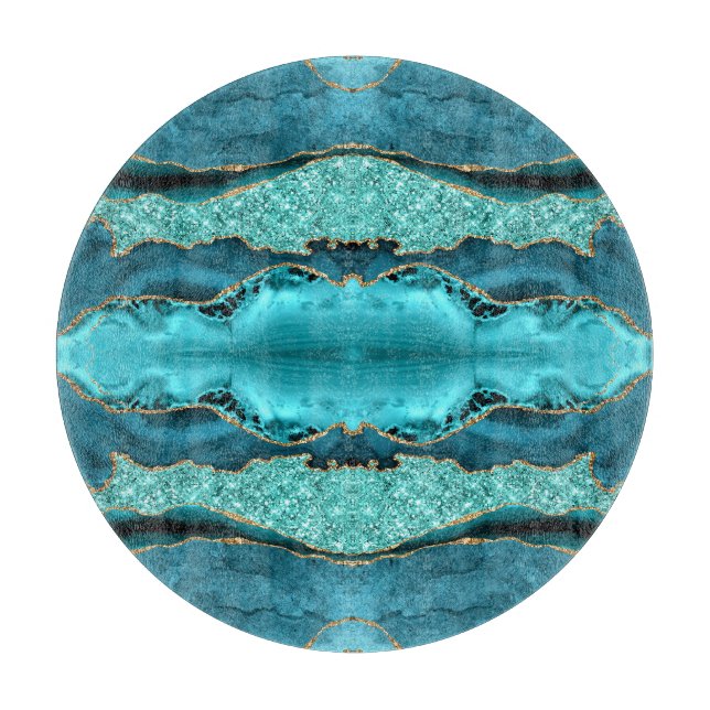 Agate Aquamarin Blue Gold Aqua Türkisches Cutting  Schneidebrett (Vorderseite)